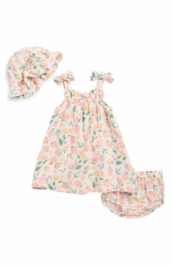 JOY JUST ORGANIC YOU Organic Cotton Gauze Dress, Bloomers & Sun Hat Set