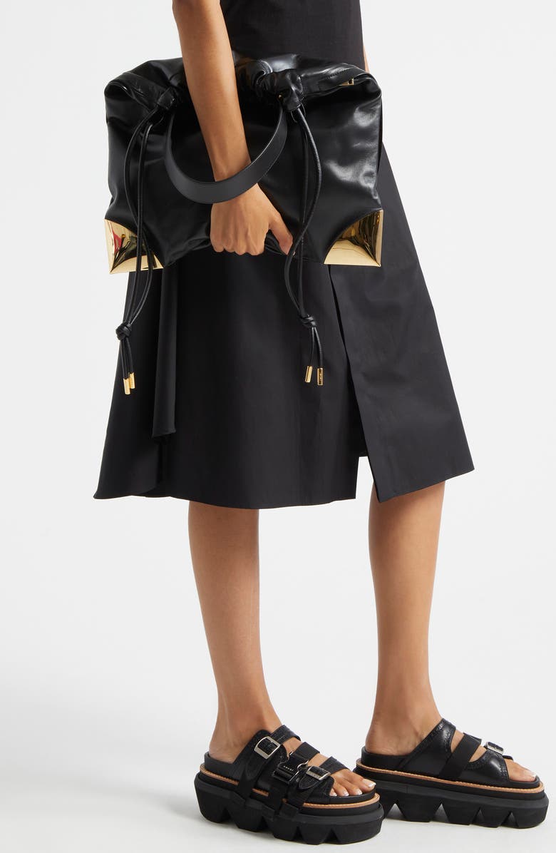 Sacai Corner Metal Leather Drawstring Bag, Alternate, color,