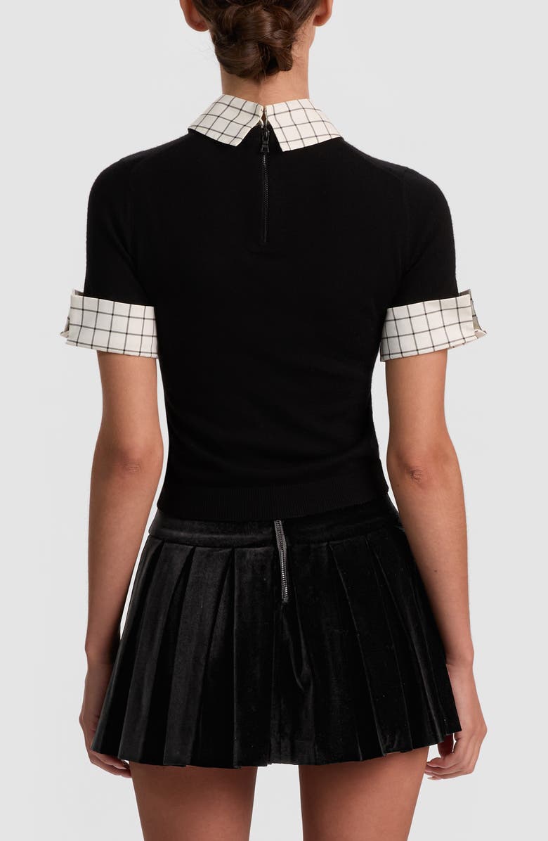 Alice + Olivia Aster Cuffed Collared Pullover, Alternate, color, Black/ Soft White