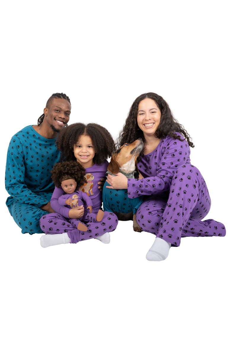 Leveret Footed Printed Cotton Matching Family Pajamas, Coordinated Prints, Alternate, color, Blue Dog Paw