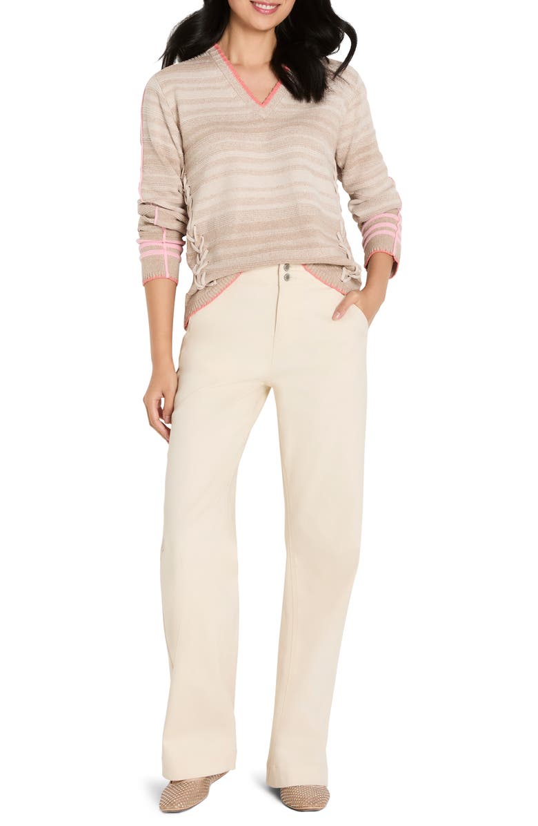 NIC+ZOE Stitched V-Neck Sweater, Alternate, color, Neutral Multi