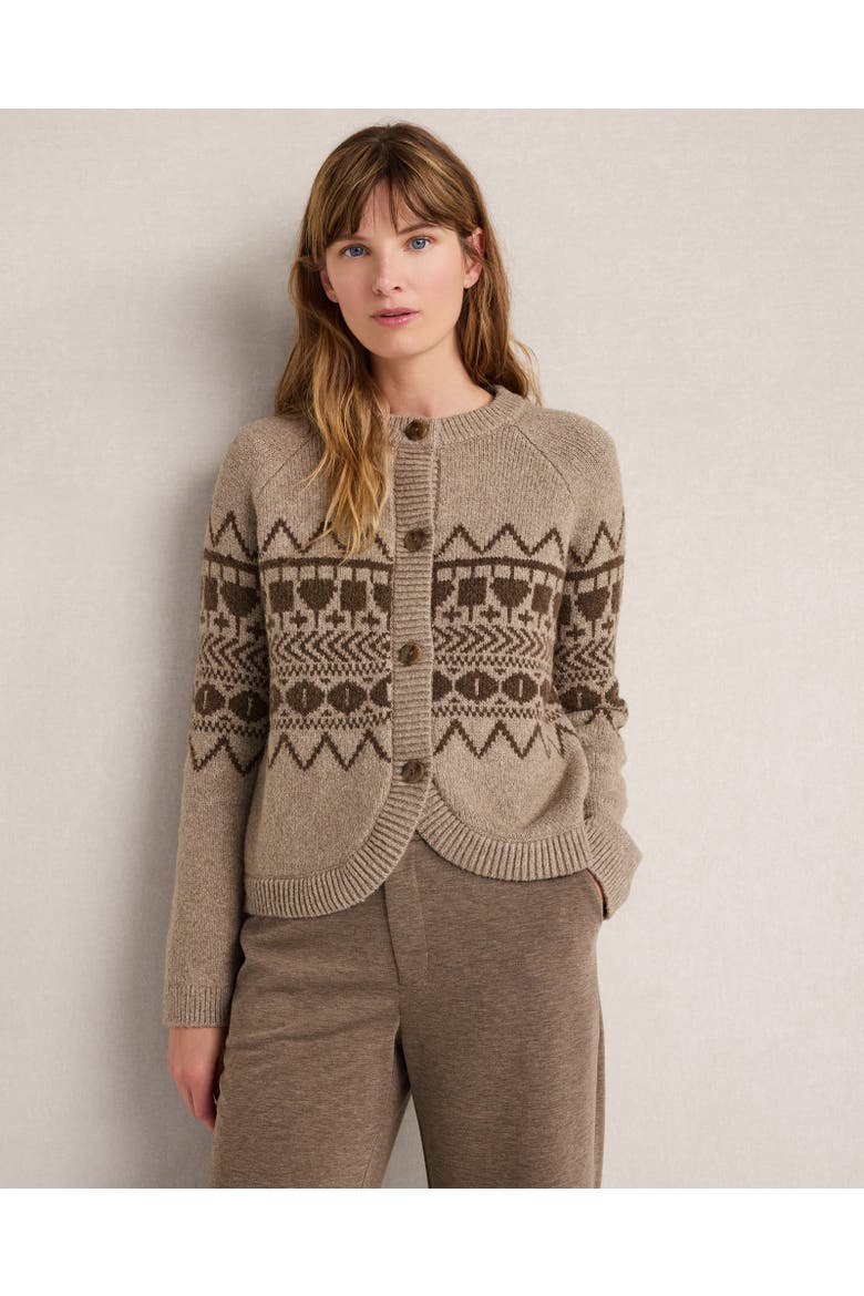 Organic Cotton Blend Fair Isle Curved Hem Cardigan, Main, color, Carbon Hthr/Deep Mocha