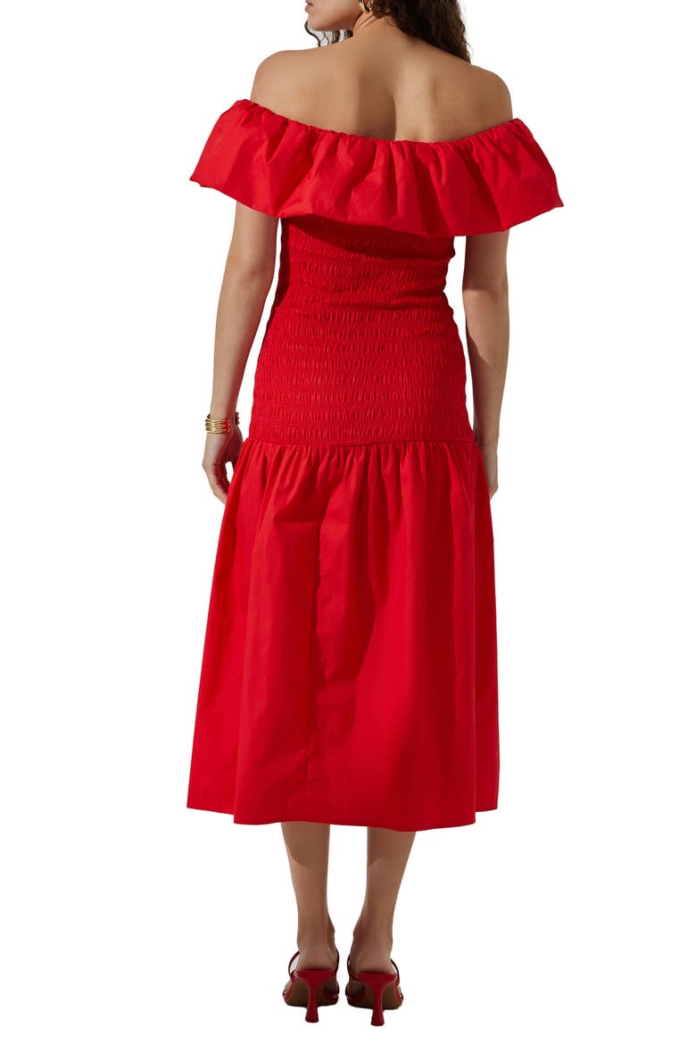 Off the Shoulder Cotton Midi Dress, Alternate, color, CHERRY RED