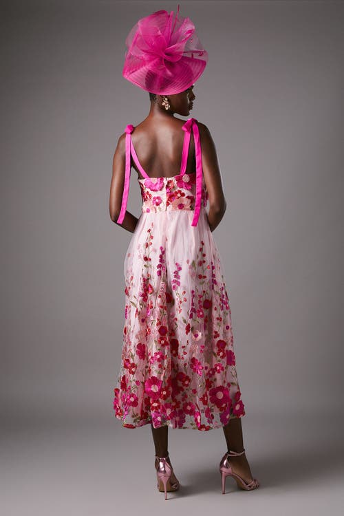 Coast Embroidered Mesh Midi Dress In Pink