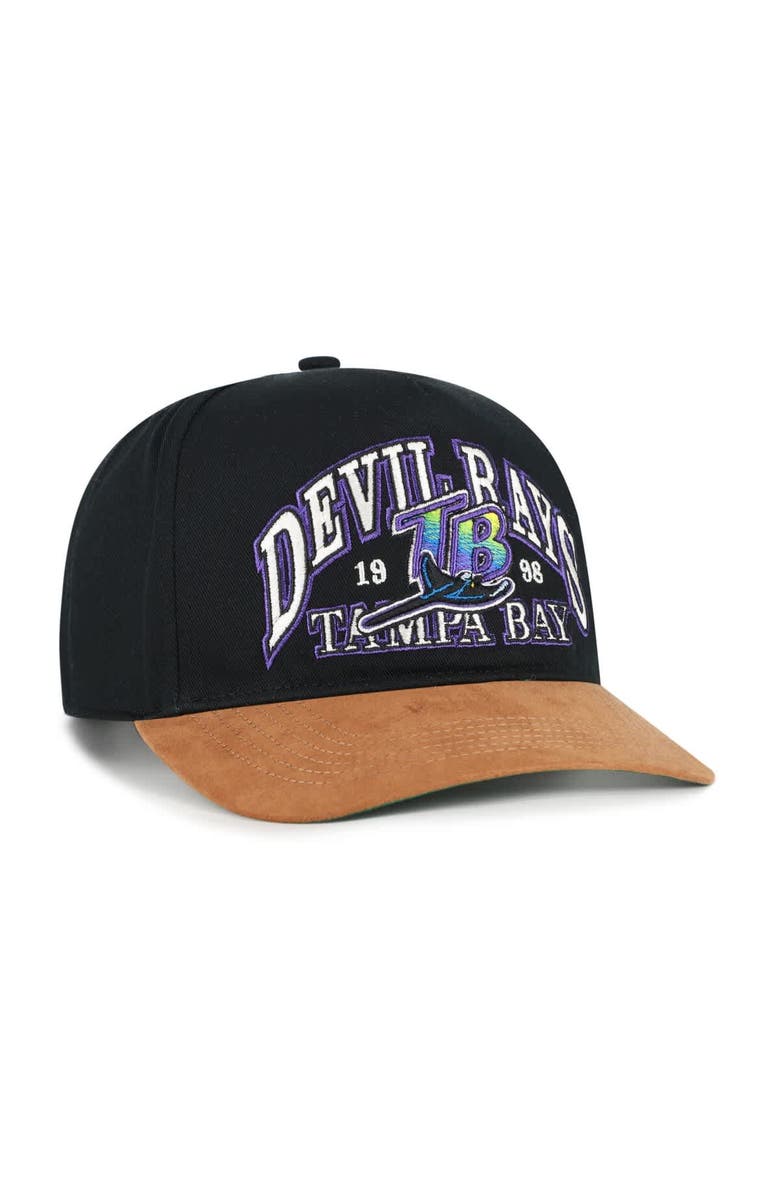 '47 Men's '47 Black/Brown Tampa Bay Rays Cooperstown Break Wood Suede Hitch Adjustable Hat, Alternate, color, Black