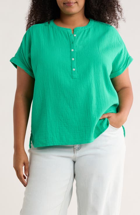 Cotton Gauze Popover Top (Plus)