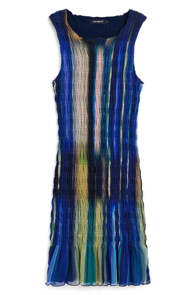 Mixed Stripe Smock Sleeveless Mesh Dress, Alternate, color, BLUE