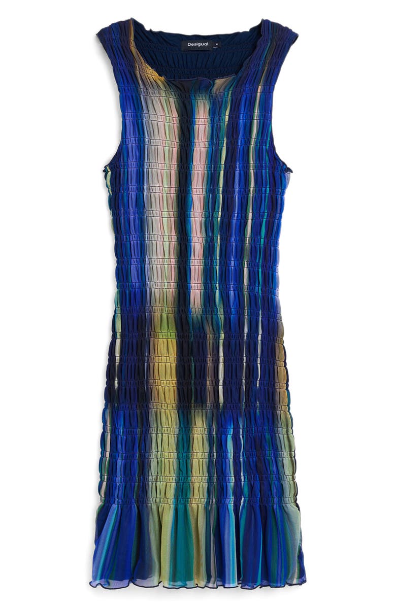 Desigual Mixed Stripe Smock Sleeveless Mesh Dress, Alternate, color, Blue