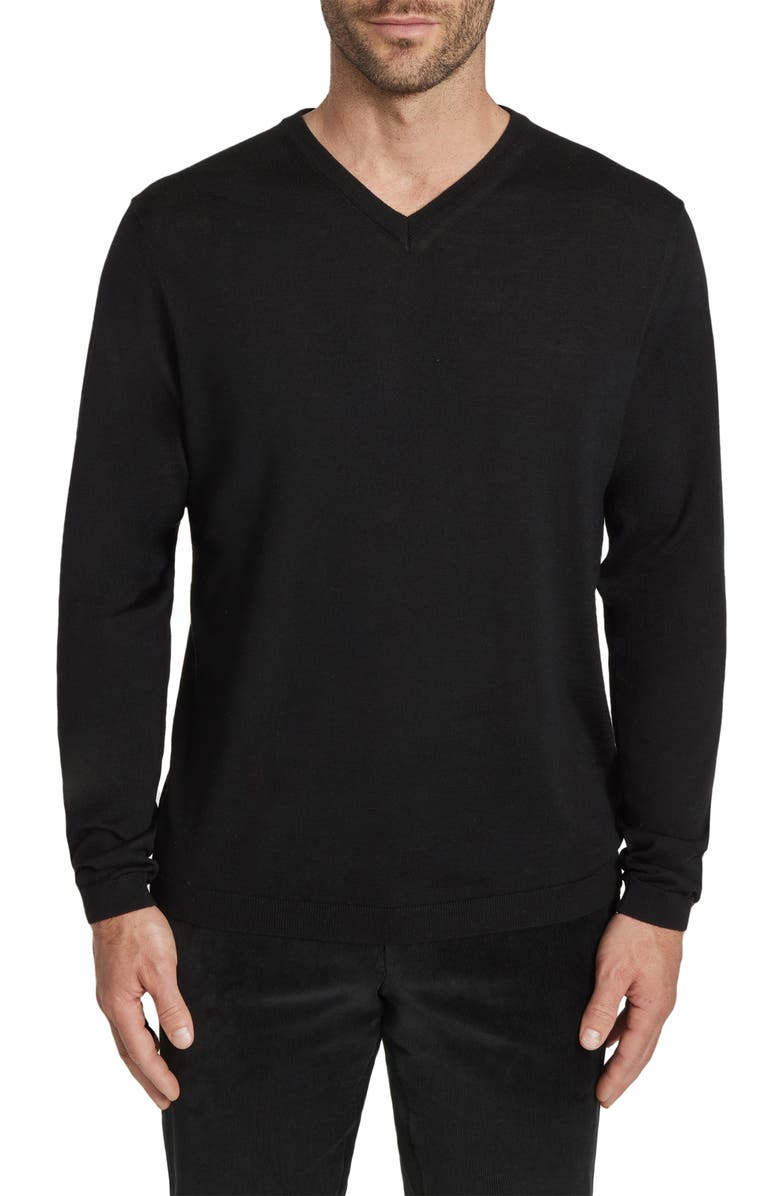 Jack Victor Ramezay Wool Blend V-Neck Sweater, Main, color, Black