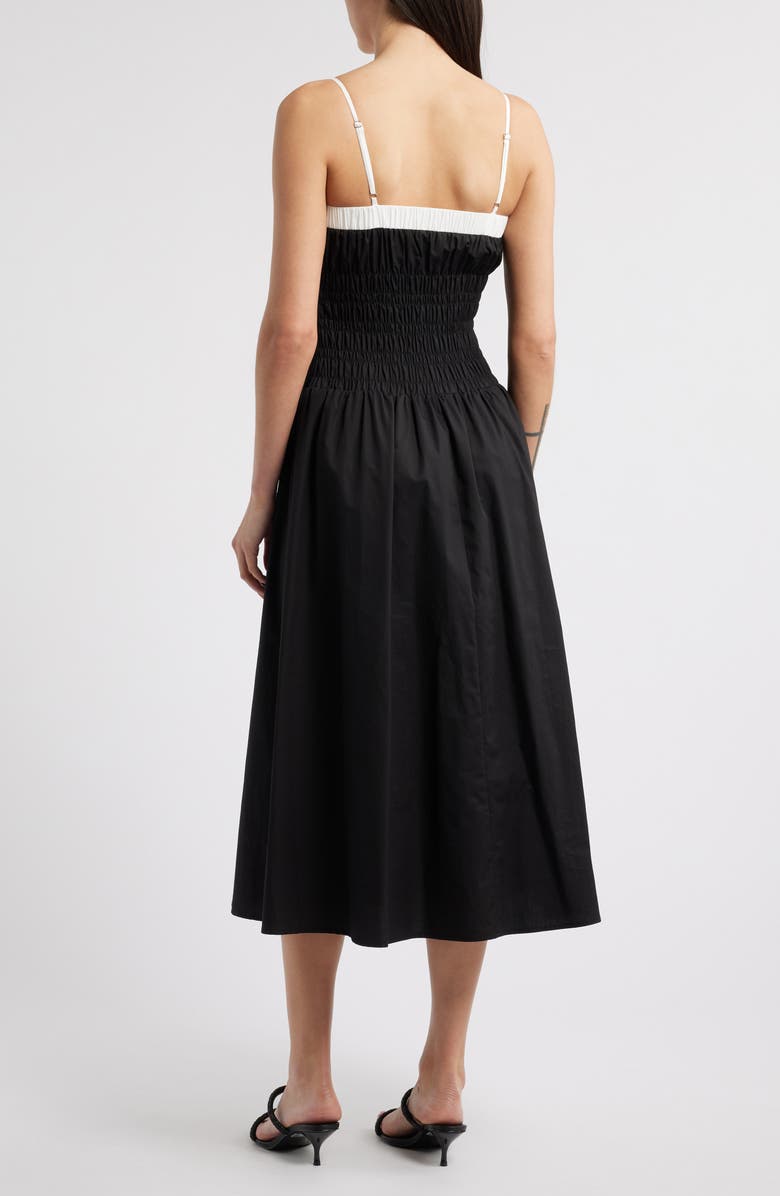 MOON RIVER Smocked Cotton Poplin Midi Sundress, Alternate, color, Black