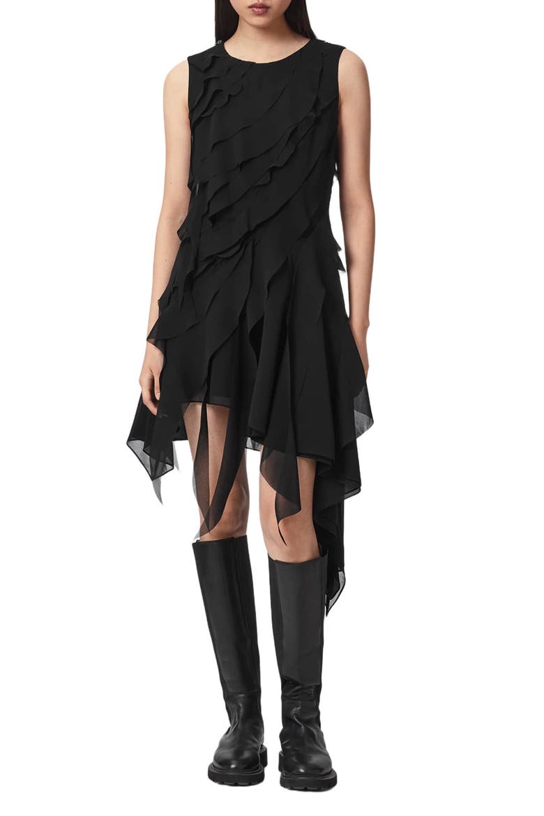 Angie Ruffled Handkerchief Hem Dress, Main, color, BLACK