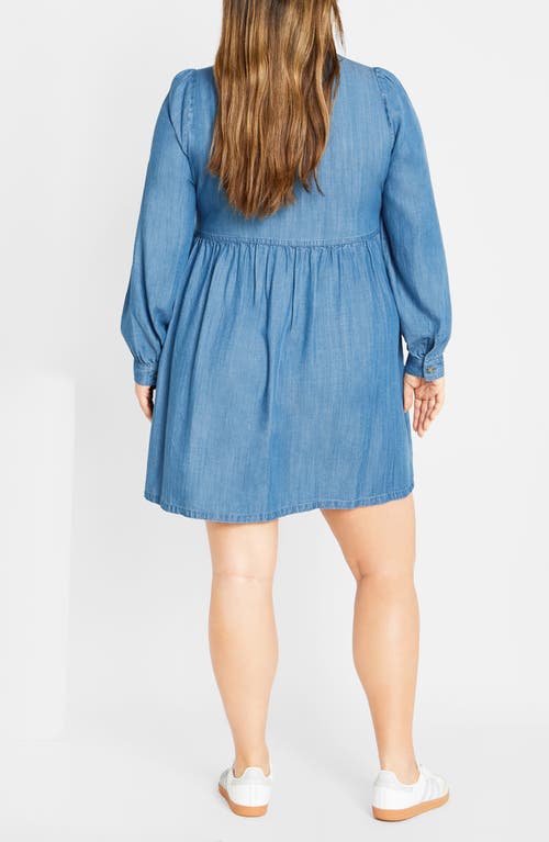 City Chic Brayden Long Sleeve Denim Minidress In Blue