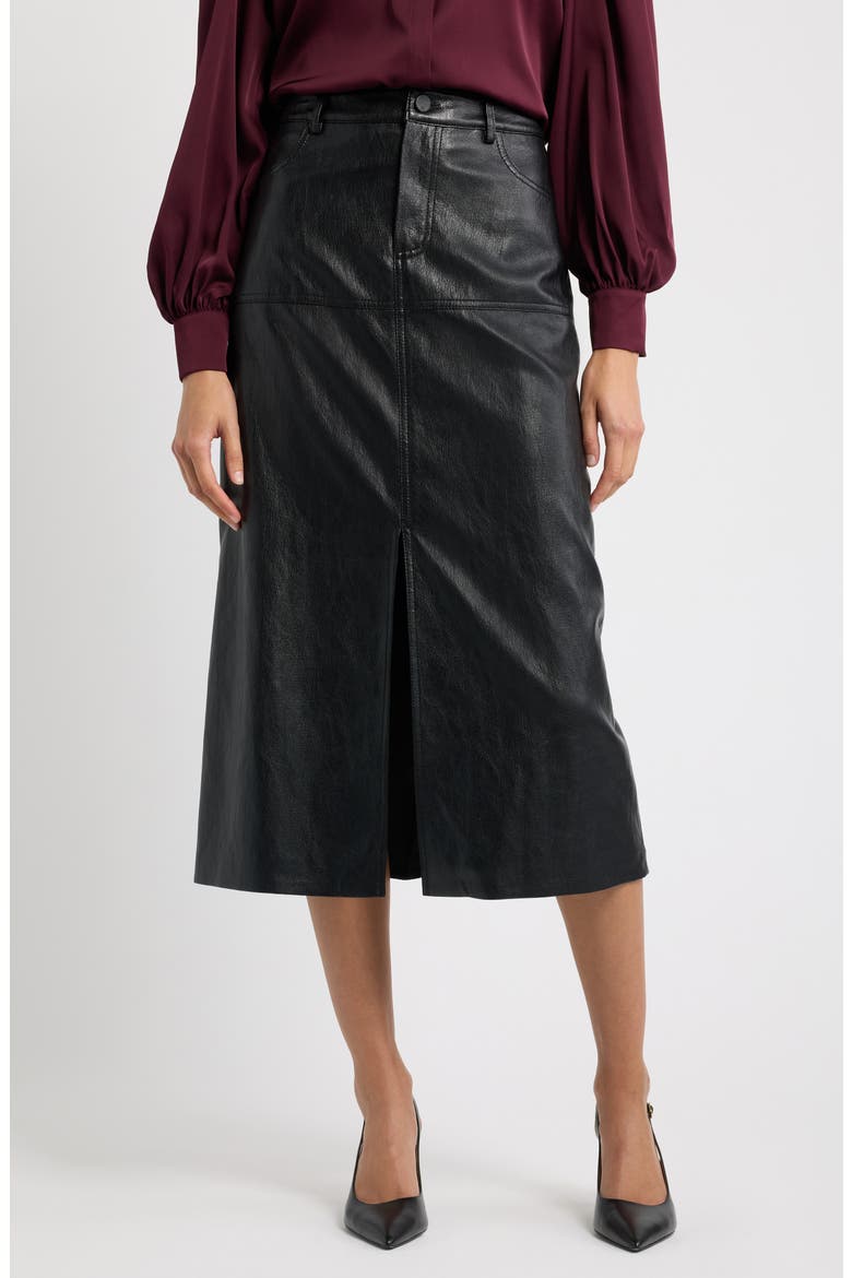 Leslie Faux Leather Midi Skirt, Main, color, BLACK