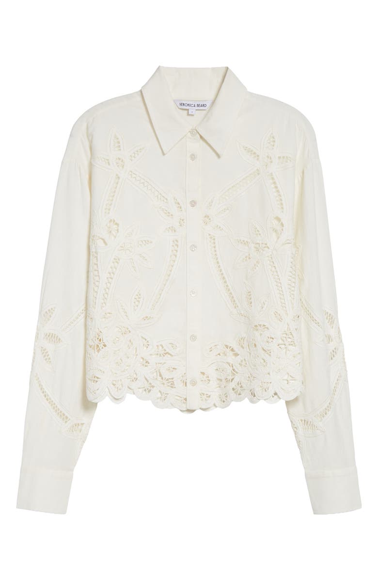 Veronica Beard Aderes Floral Cutout Button-Up Shirt, Alternate, color, Dove