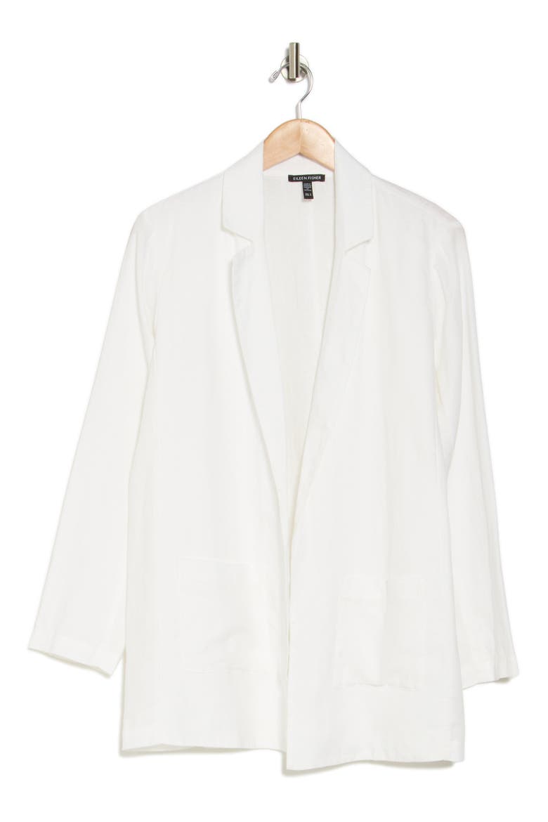 Notch Collar Organic Linen Long Blazer, Alternate, color, WHITE
