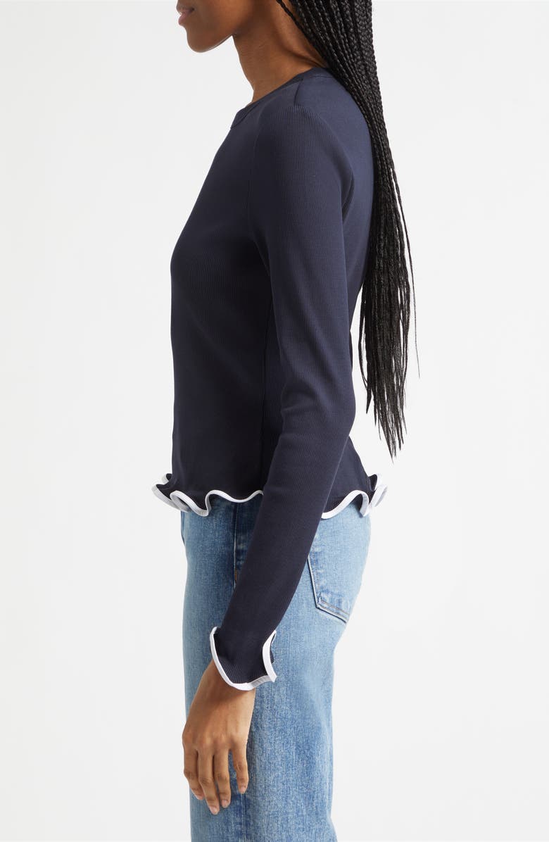 Veronica Beard Elianne Ruffle Top, Alternate, color, Navy White