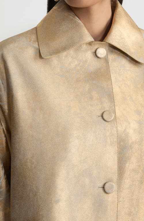 Lafayette 148 Gilded Lambskin Leather Oversized Swing Coat In Guilded Brass