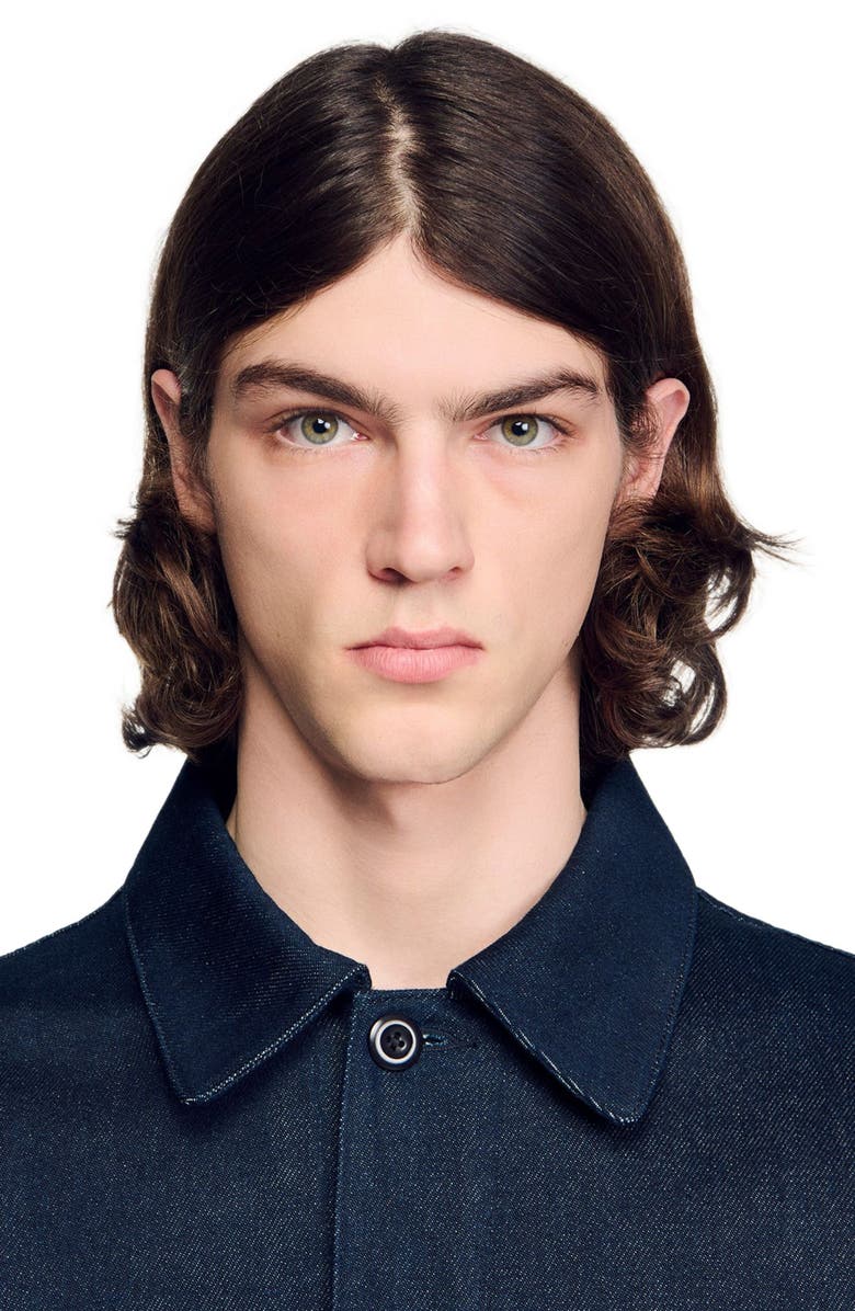 SANDRO Denim worker jacket, Alternate, color, Navy Blue