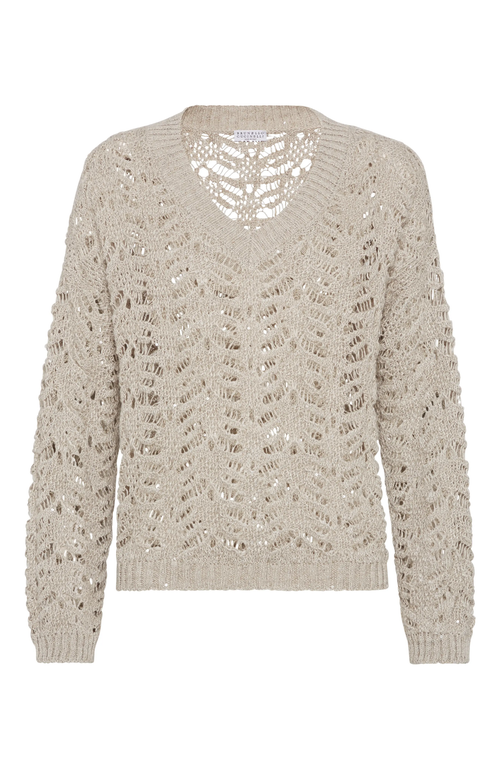 Brunello Cucinelli Light Beige Foliage Lace Sweater In Natural