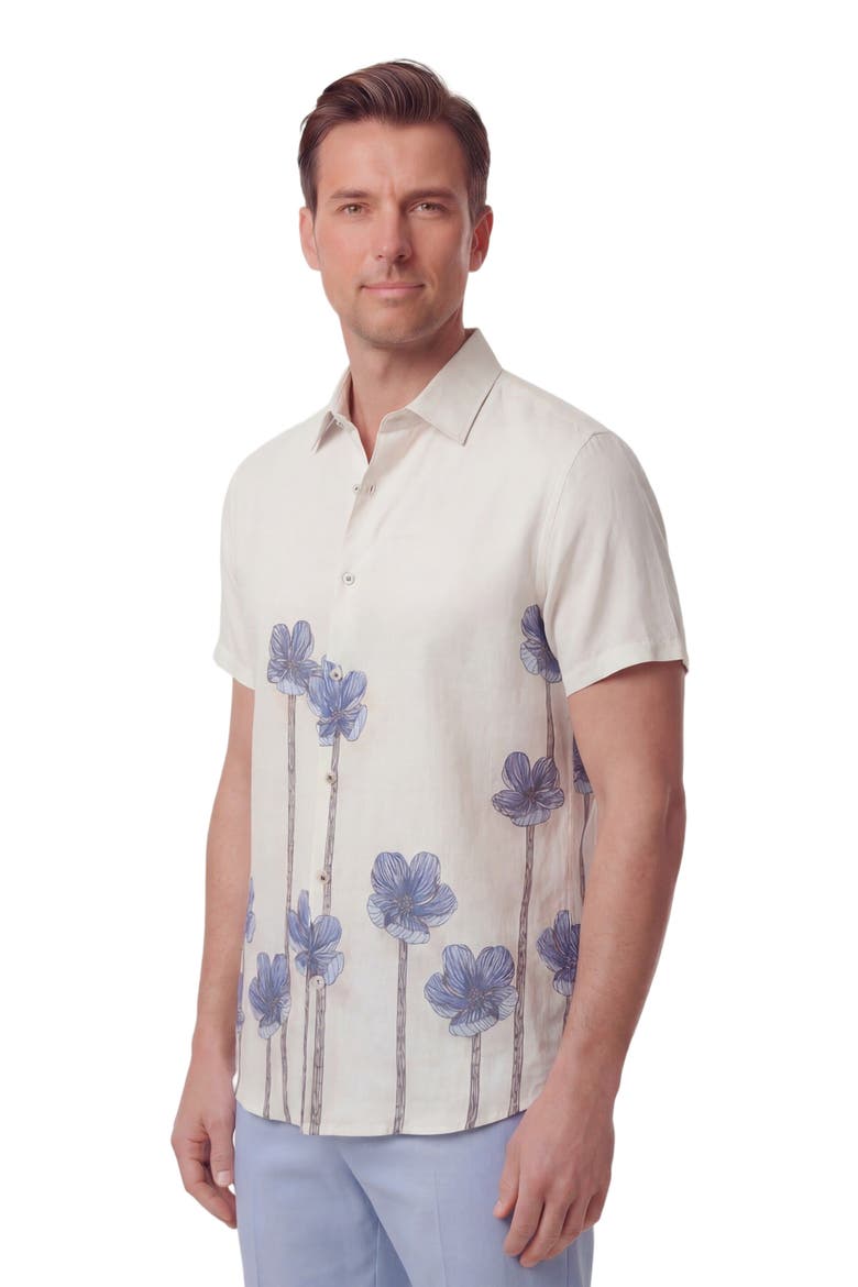 Crafty Floral Short Sleeve Fine Linen Shirt, Alternate, color, CRAFTY FLORAL IVORY