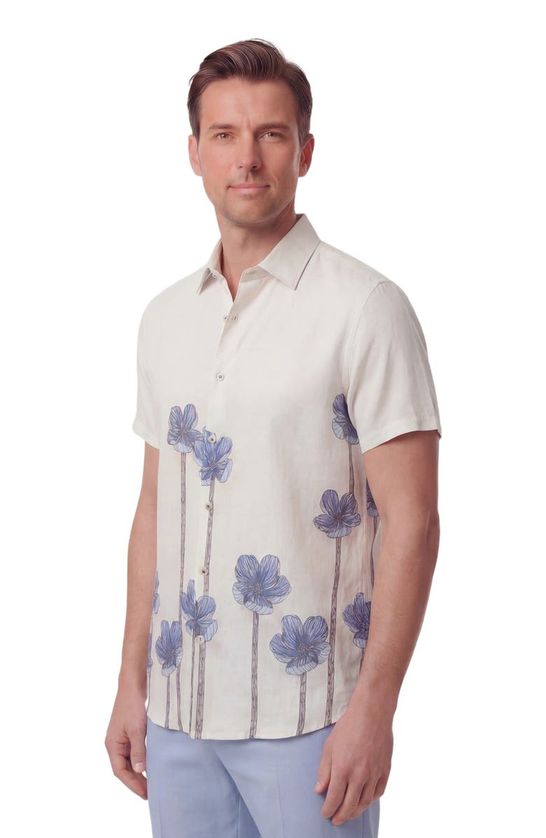 Lords of Harlech Crafty Floral Short Sleeve Fine Linen Shirt, Alternate, color, Crafty Floral Ivory