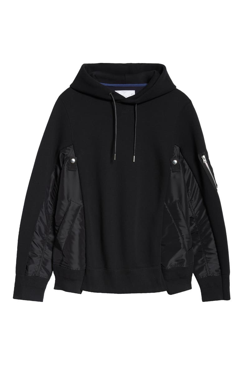 Sponge Sweat Mixed Media Hoodie, Alternate, color, BLACK/ BLACK 002