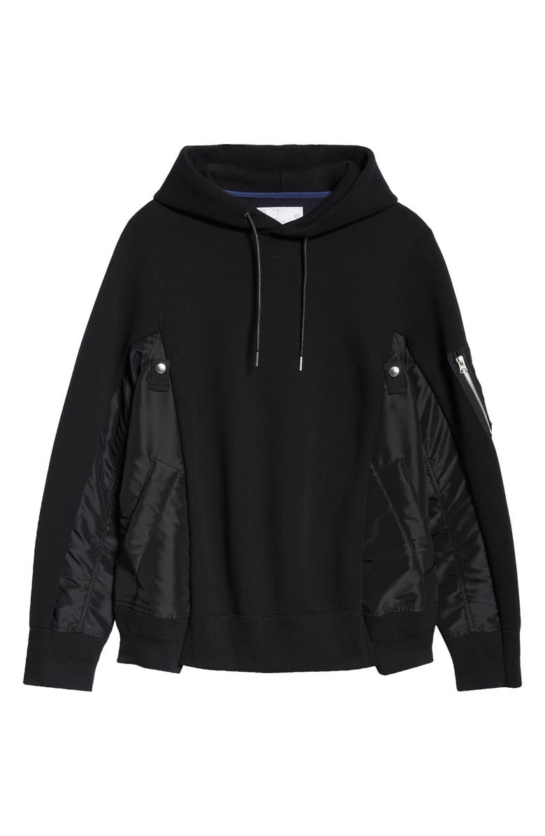Sacai Sponge Sweat Mixed Media Hoodie, Alternate, color, Black/ Black 002