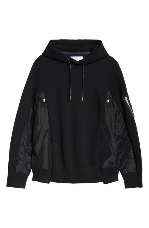 Sacai Sponge Sweat Mixed Media Hoodie In Black/black 002