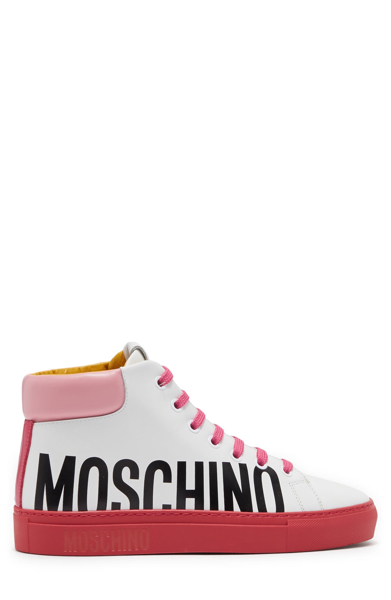Moschino High Top Logo Sneaker, Alternate, color, 