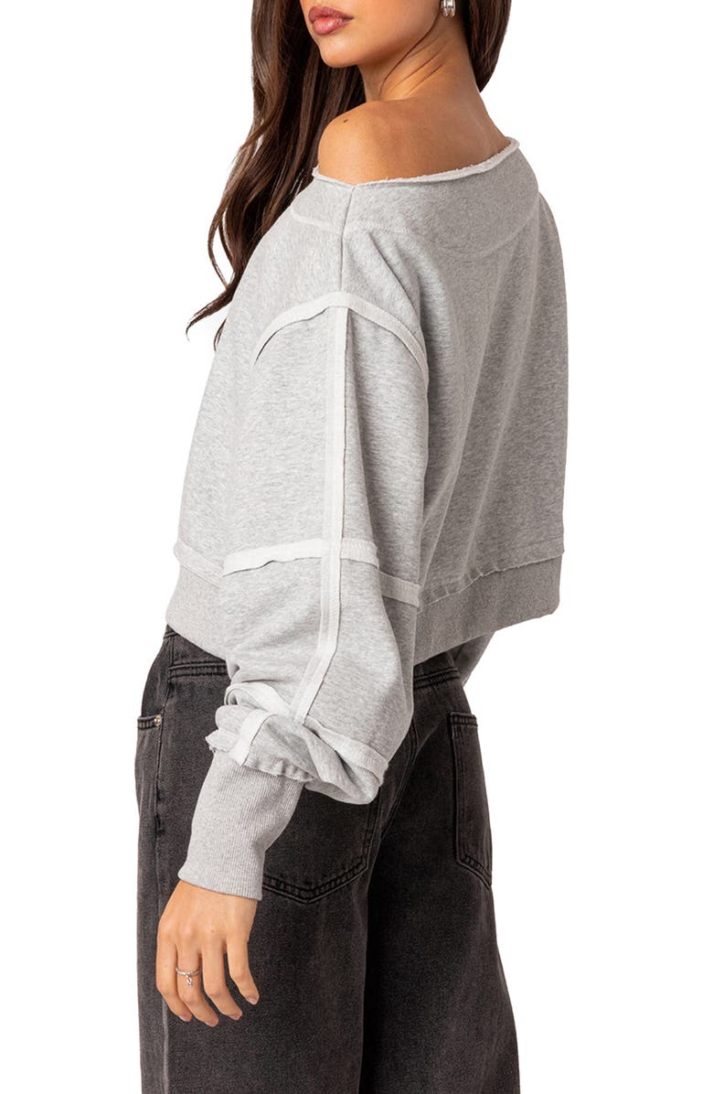 EDIKTED Inside Out Crop Sweatshirt, Alternate, color, Gray-Melange