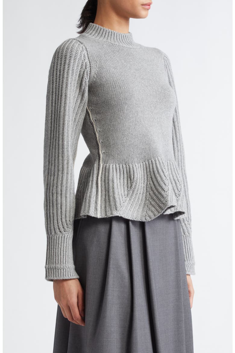 Recycled Cashmere & Organic Cotton Peplum Sweater, Alternate, color, HEATHER GREY