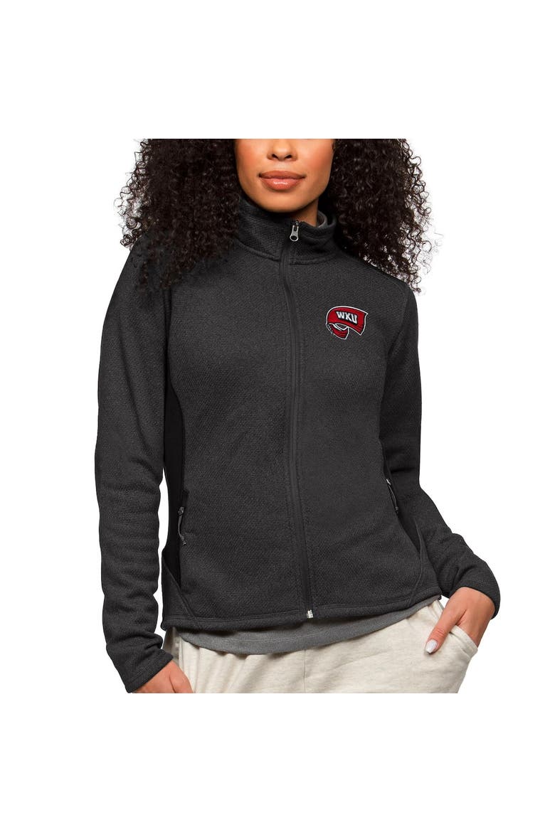 Women's Antigua Heather Black Western Kentucky Hilltoppers Course Full-Zip Jacket, Alternate, color, Heather Black