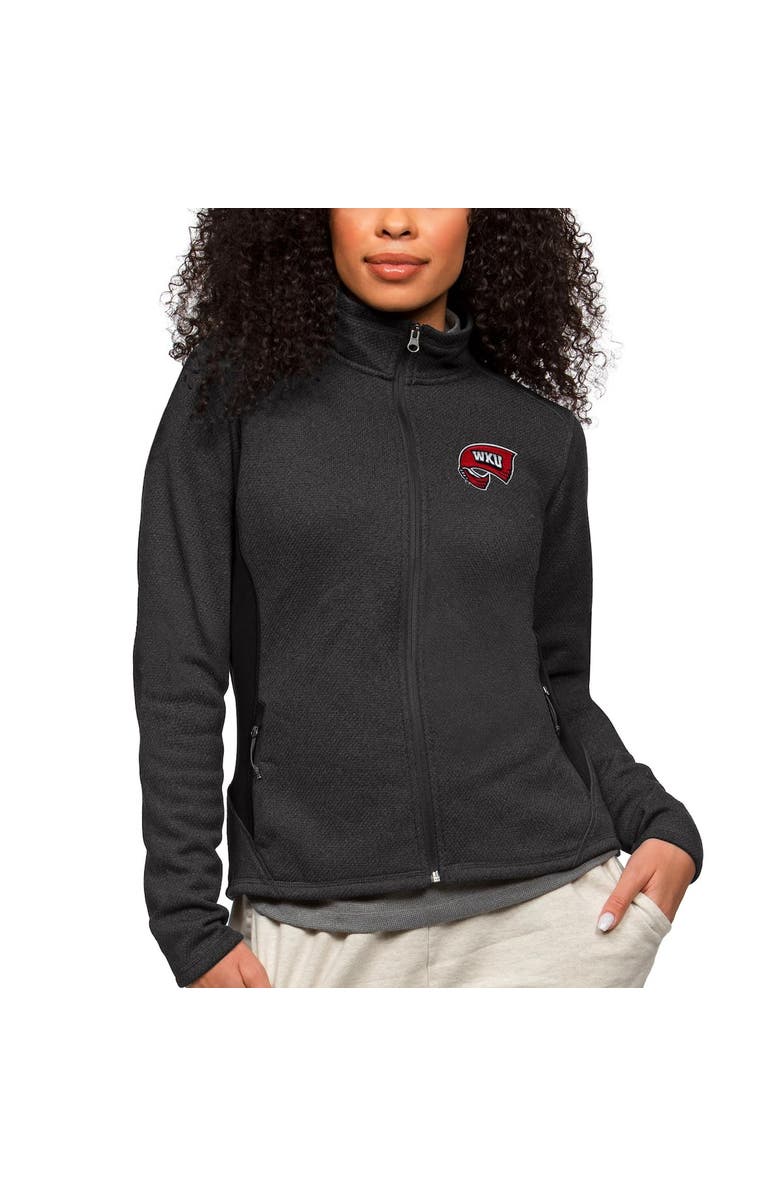 ANTIGUA Women's Antigua Heather Black Western Kentucky Hilltoppers Course Full-Zip Jacket, Alternate, color,