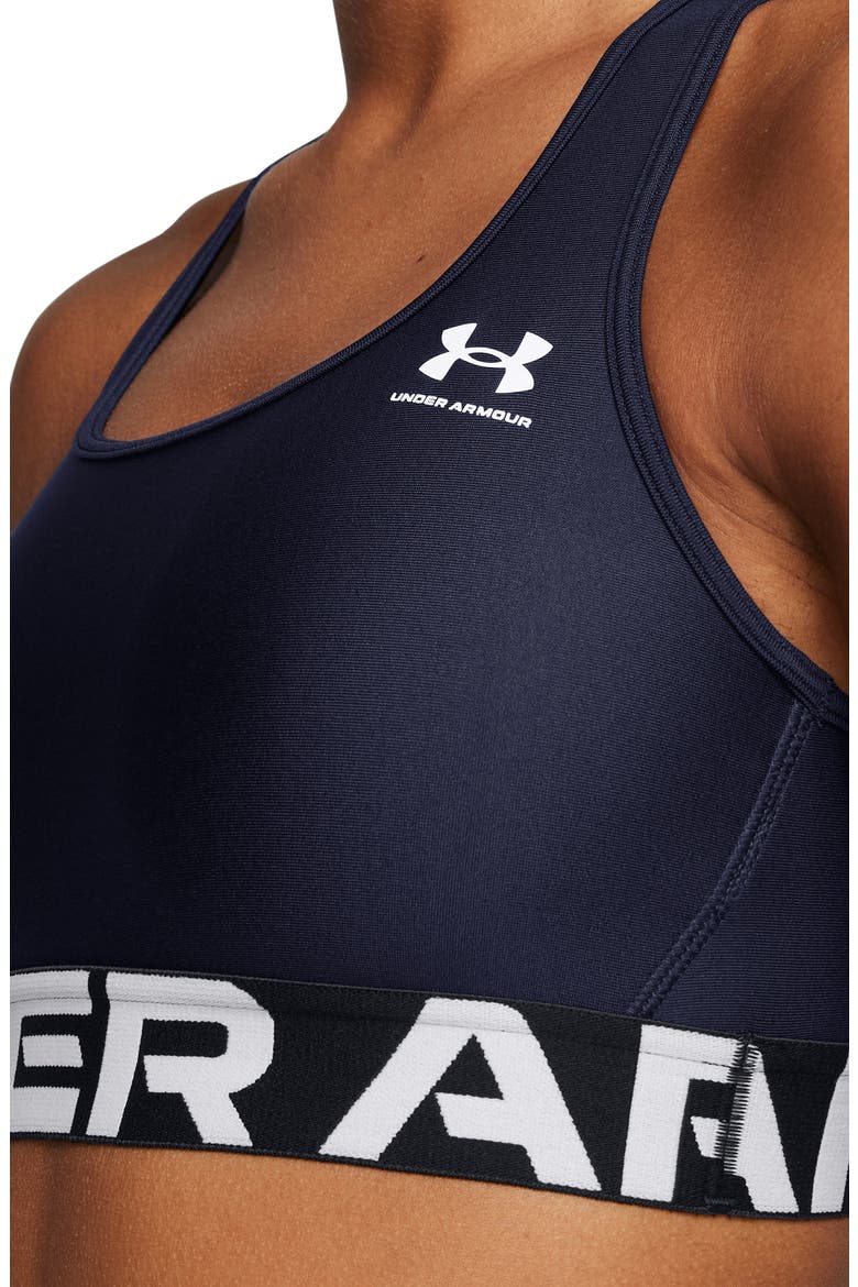 HeatGear® Mid Racerback Logo Jacquard Sports Bra, Alternate, color, MIDNIGHT NAVY / / WHITE