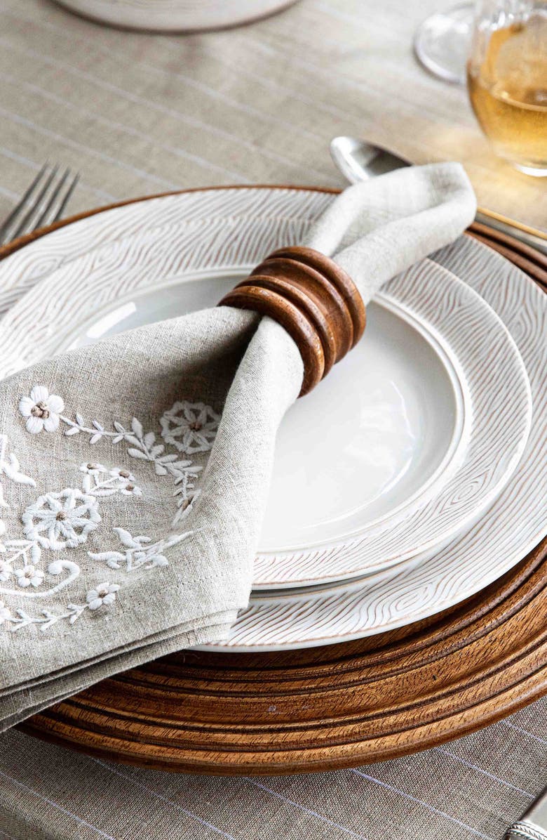 Juliska Bilbao Set of 4 Wood Napkin Rings, Alternate, color, Brown