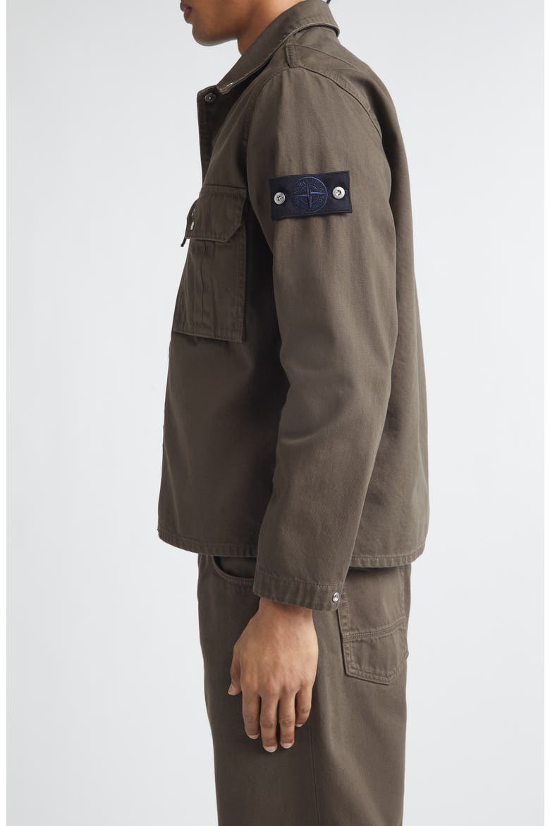 Compass Logo Patch Denim Snap-Up Overshirt, Alternate, color, UMBER