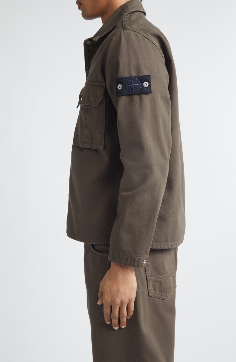 Stone Island Compass Logo Patch Denim Snap-Up Overshirt, Alternate, color, Umber
