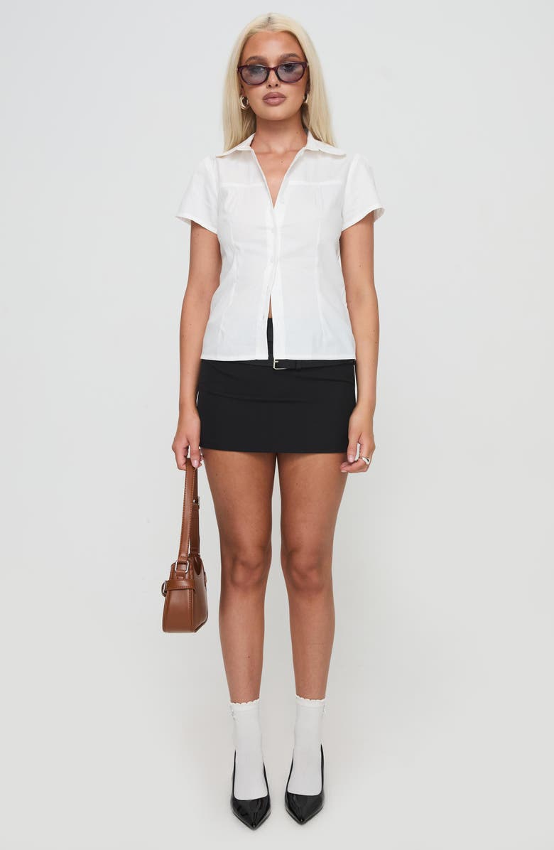 Princess Polly Reverie Short Sleeve Cotton Button-Up Shirt, Alternate, color, White