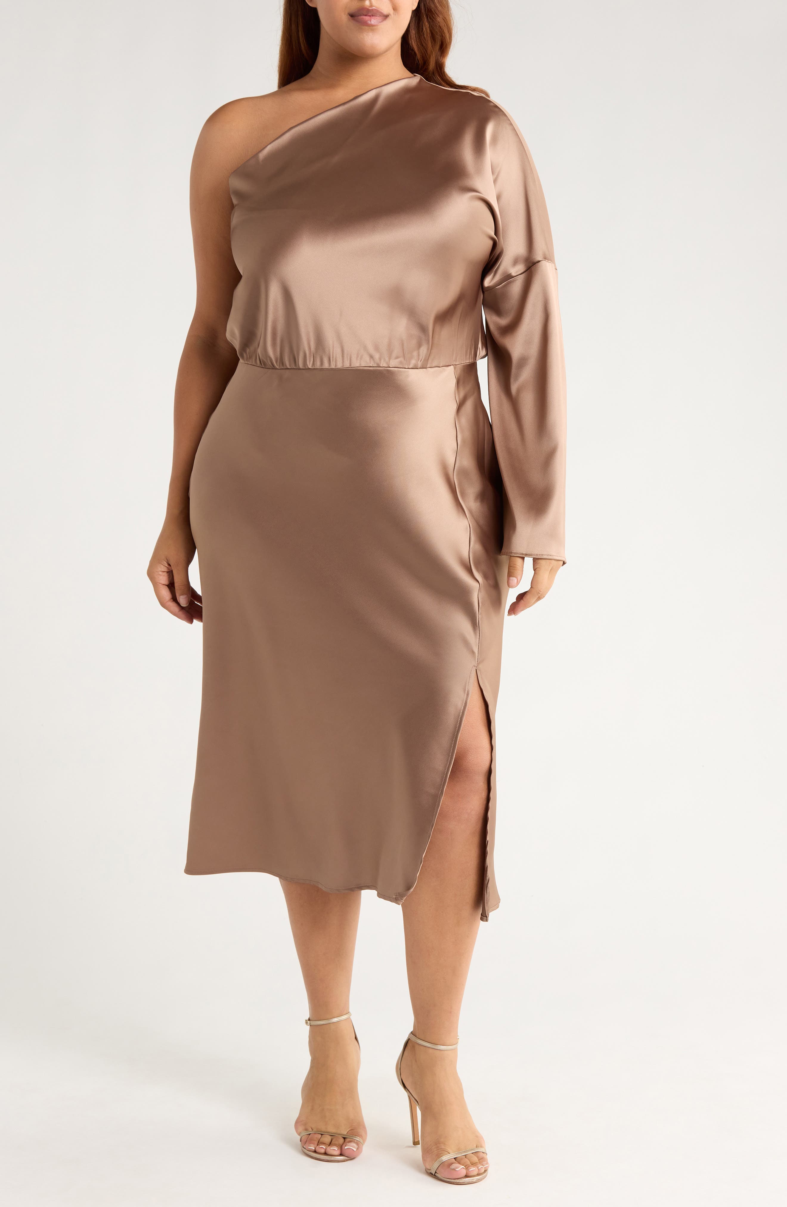 One-Shoulder Satin Midi Dress - image 3