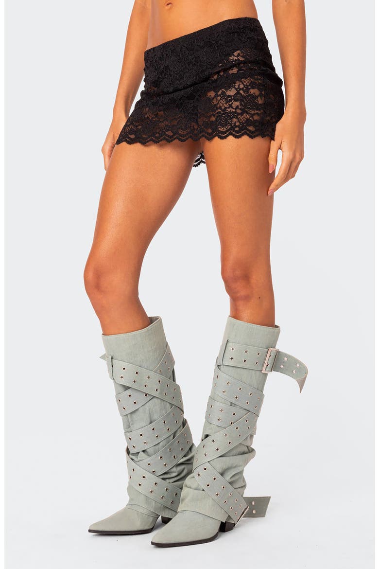 Kaylie Sheer Lace Miniskirt, Alternate, color, BLACK