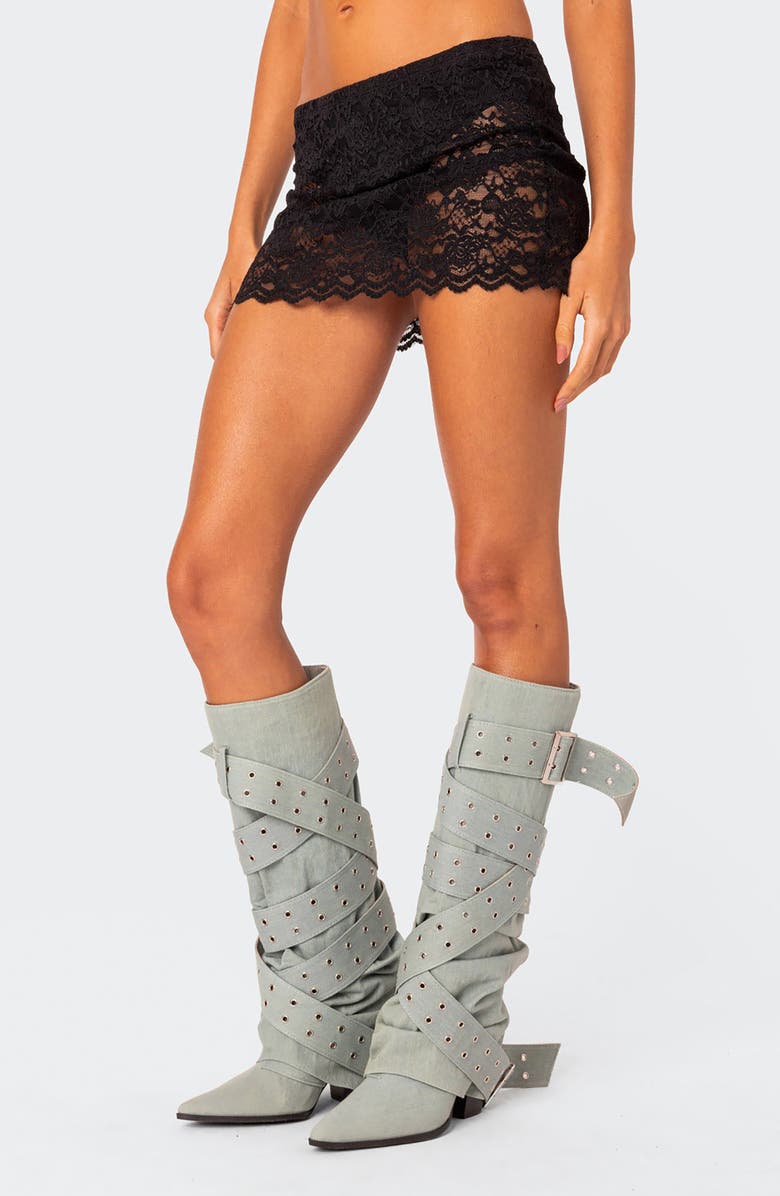 EDIKTED Kaylie Sheer Lace Miniskirt, Alternate, color, Black