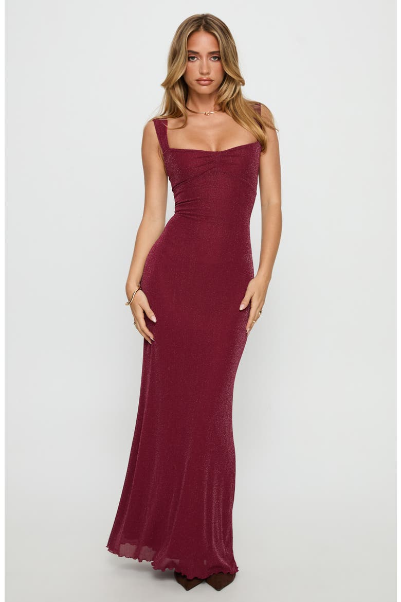 Crisanto Sparkle Lace-Up Gown, Alternate, color, BURGUNDY