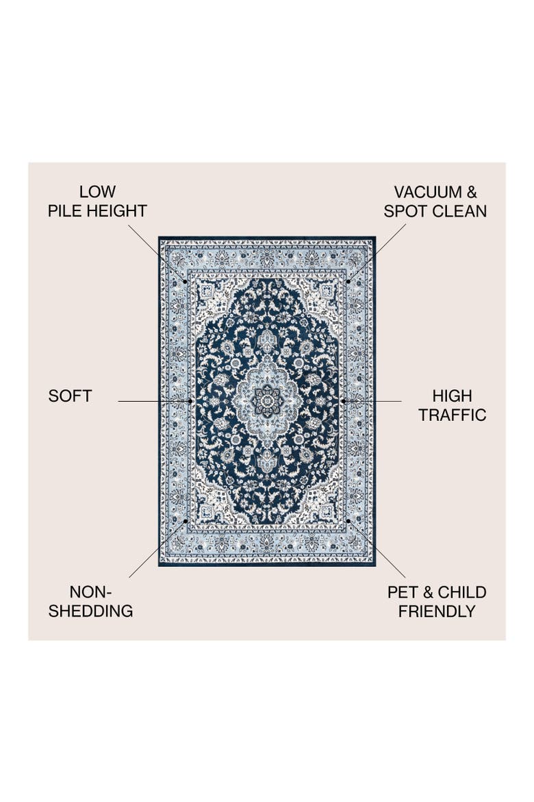 Palmette Modern Persian Floral Area Rug, Alternate, color, Navy/Blue