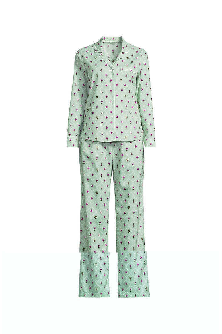 Plus Size Cotton Poplin 2 Piece Pajama Set - Long Sleeve Top and Pants, Alternate, color, Celery Floral Stems