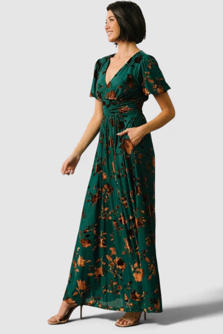 Leslie Velvet Maxi Dress, Alternate, color, Bronze + Jade