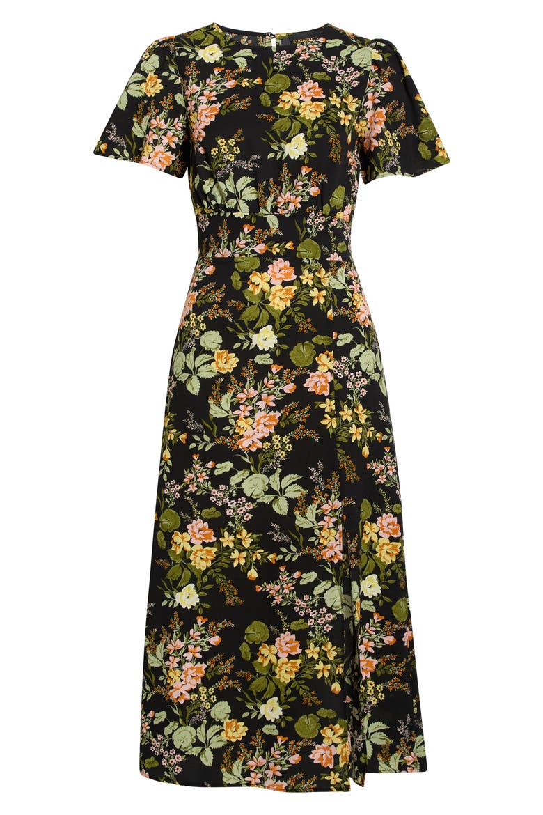 Dusk Bloom Floral Midi Dress, Alternate, color, BLACK MULTI