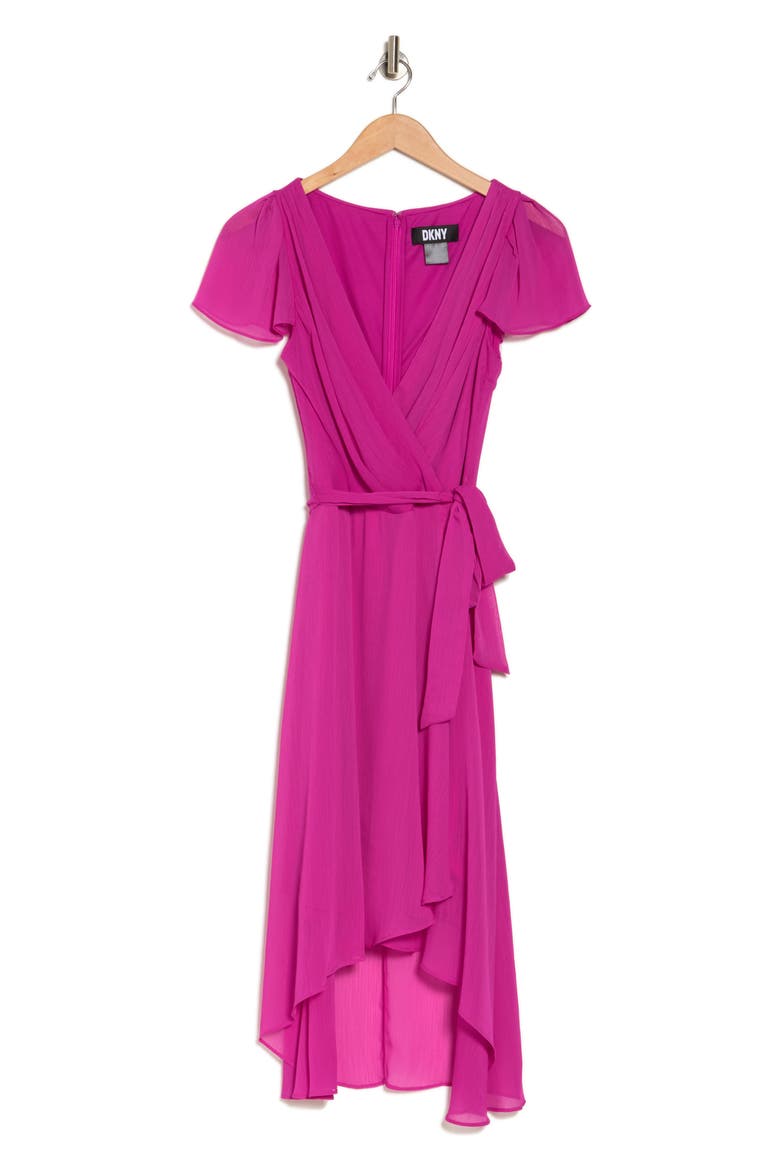dkny women's chiffon flutter-sleeve tie-waist dress DKNY Women's Chiffon Flutter-Sleeve Tie-Waist Dress