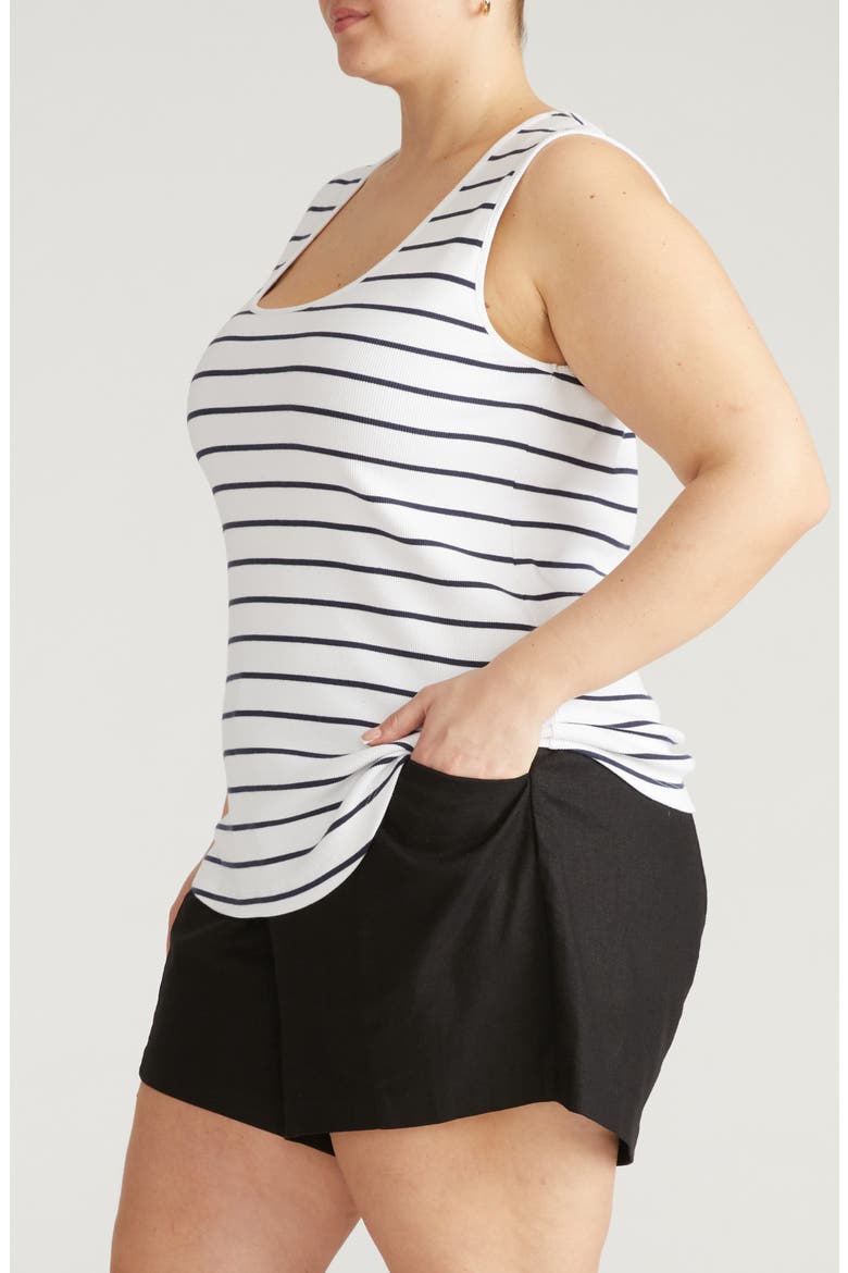 Daisy Ribbed Scoop Neck Tank, Alternate, color, NAUTICAL NAVY STRIPE