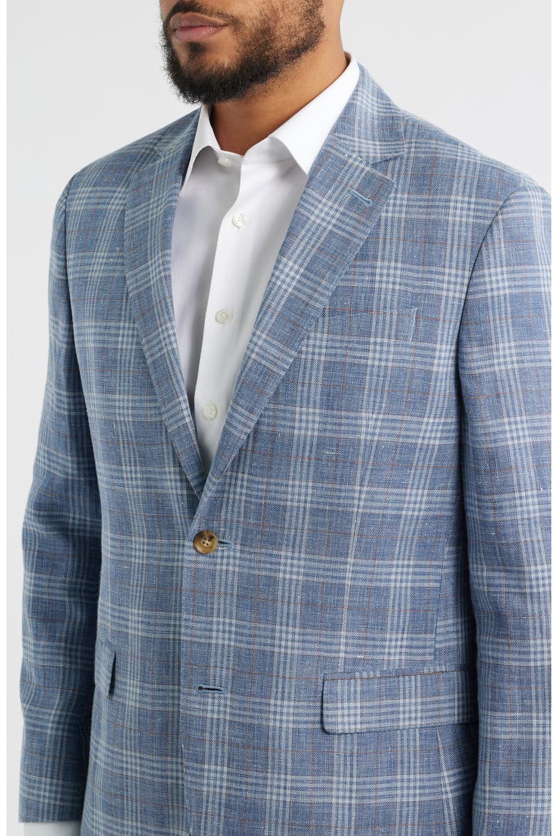 Henrik Trim Fit Plaid Slub Linen & Cotton Blend Sport Coat, Alternate, color, BLUE ENZO PLAID