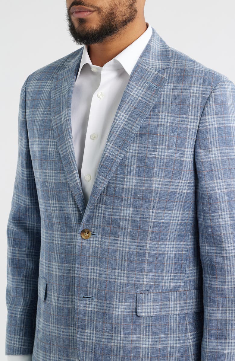 Nordstrom Henrik Trim Fit Plaid Slub Linen & Cotton Blend Sport Coat, Alternate, color, Blue Enzo Plaid